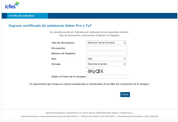 ingreso certificado de asistencia Saber Pro y TyT
